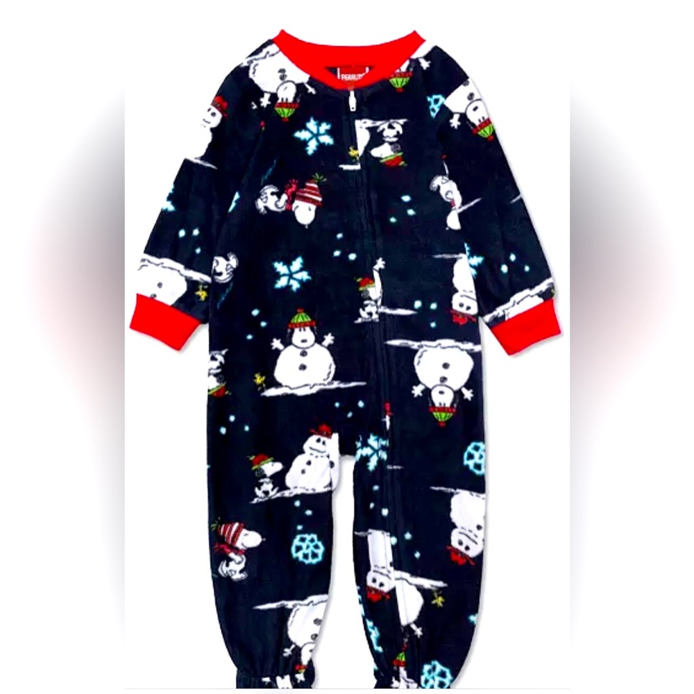 Briefly Stated Matching Baby/Toddler Fleece Holiday Peanuts Footed Pajamas